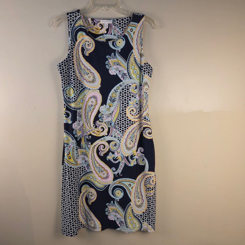 Charter Club Petite PM Navy Blue Paisley Sleeveless Stretch Sheath Dress